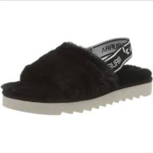 Koolaburra by UGGs Women's Fuzz'n II Slides Size 9 Black Gray Soft Faux Fur EUC